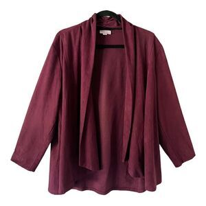 Dress Barn Plus Size Burgundy Faux Suede Draped Open Front Cardigan Size 1X